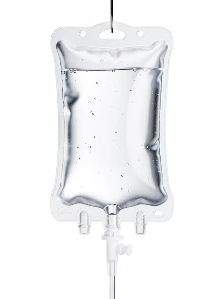 Clear IV bag — medical packaging detail